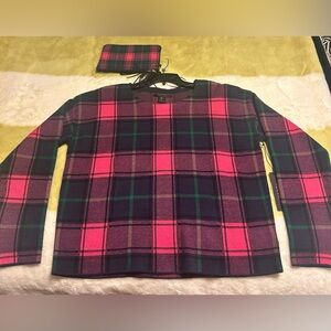 Tahari sweater for womenPink / Green Plaid W/matching clutch Large
